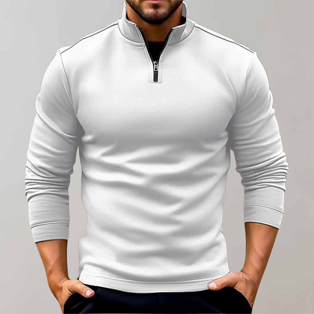 Comfortable Men's Sweater with Zip and Low Collar - Sven-White-S-Nora Luxe