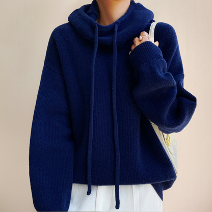 Comfortable Merino Wool Women's Sweater - Isabelle-Dark blue-S-Nora Luxe