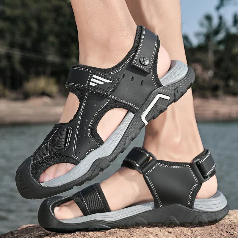 Comfortable non-slip leather sandals for men – Ideal for seniors-Black-6-The Livary