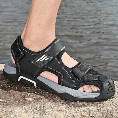 Comfortable non-slip leather sandals for men – Ideal for seniors-Black-6-The Livary