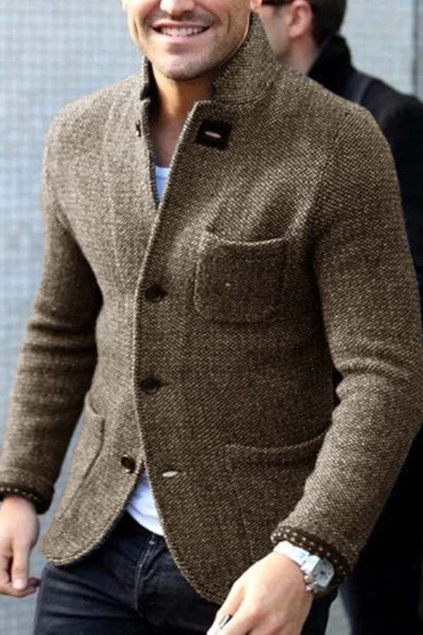 Comfortable Retro Knitted Men's Cardigan - Jasper-Khaki-S-Nora Luxe