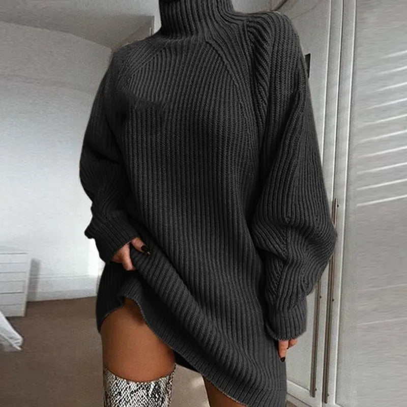 Comfortable Turtleneck Dress - Celeste-Beige-S-Nora Luxe