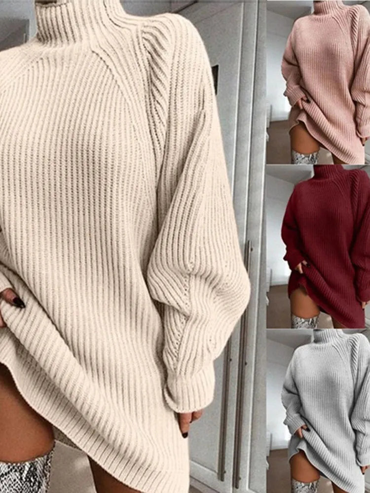 Comfortable Turtleneck Dress - Celeste-Beige-S-Nora Luxe