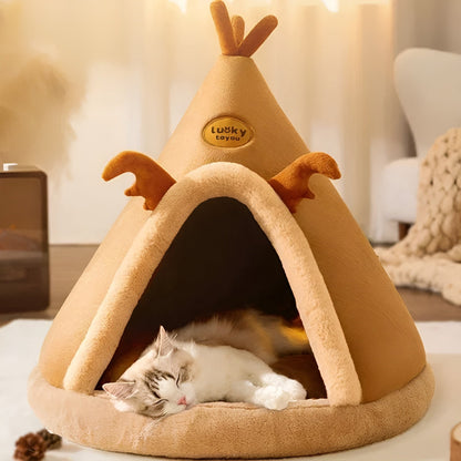 Cozy Tenthuis for Pets - PurrPalace-Brown-S-Nora Luxe