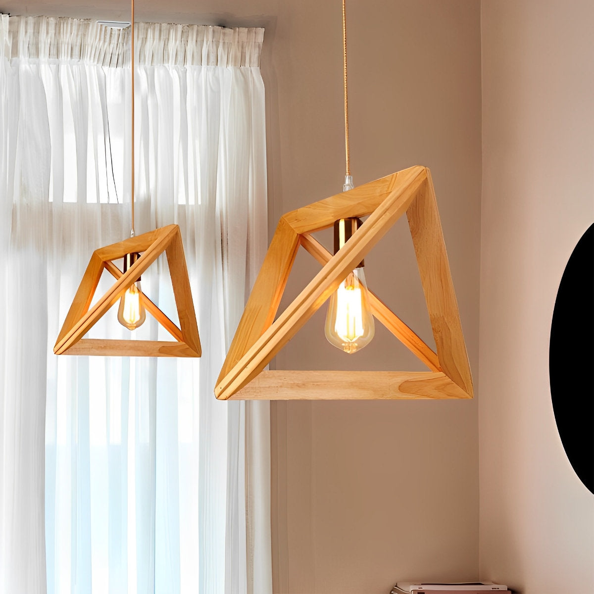 Simple Wooden Geometric Pendant Light Fixture - Pexav