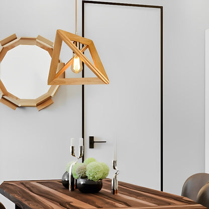 Simple Wooden Geometric Pendant Light Fixture