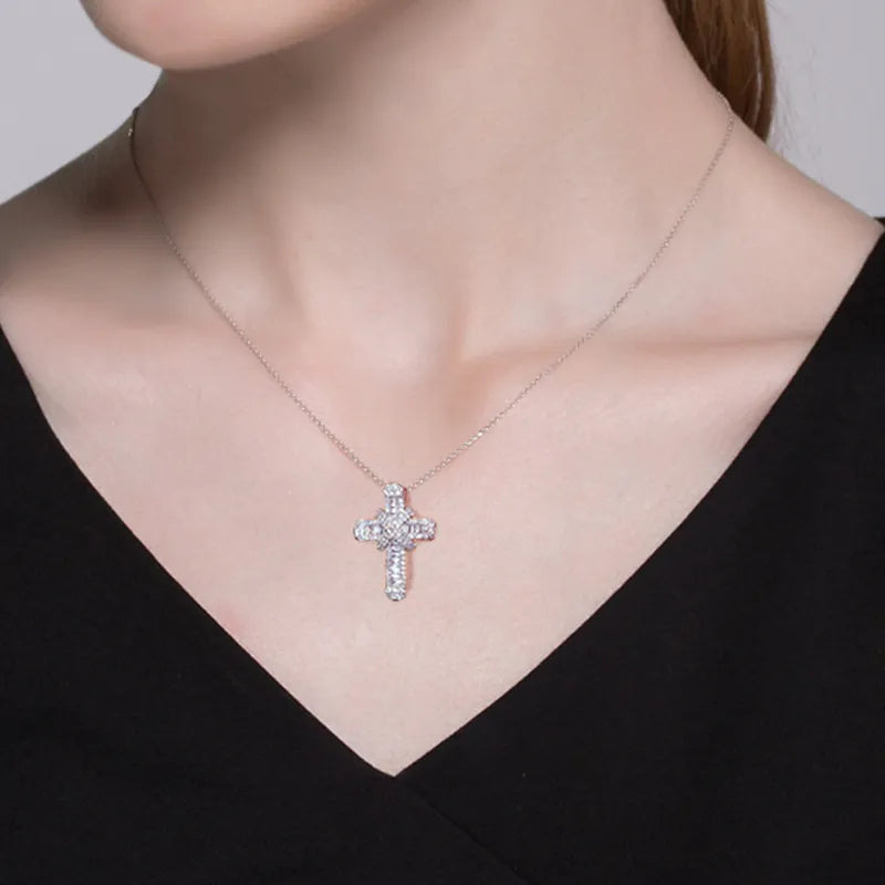 Sparkling Silver Cross Pendant Necklace - Pexav