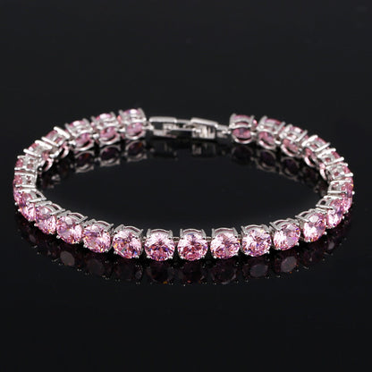 Crystal Heart Tennis Bracelet | Sparkling Accessory-Pink-Nora Luxe