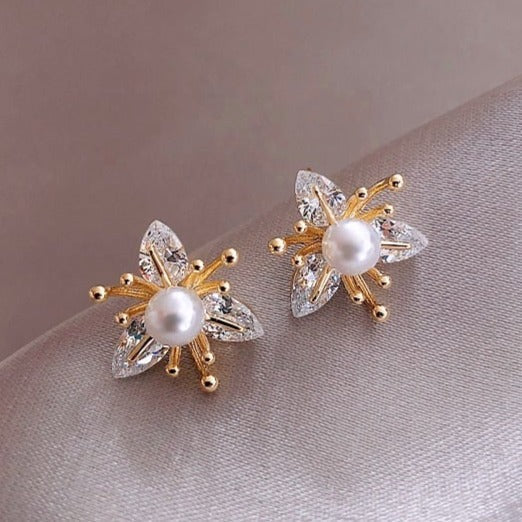 Sparkling Gemstone Floral Drop Earrings - Pexav