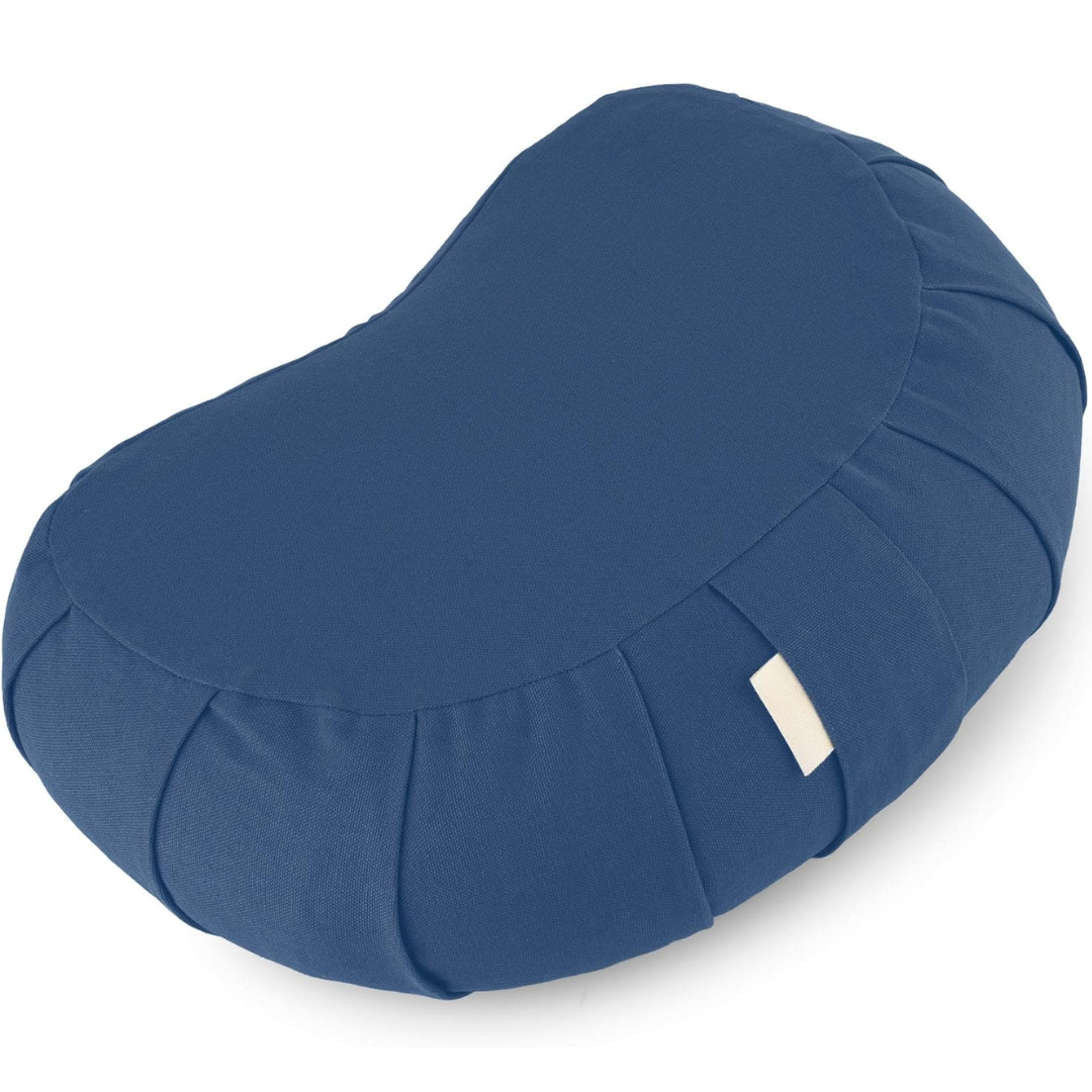 Curved Organic Cotton Meditation Cushion with Washable Cover-Blue-Nora Luxe