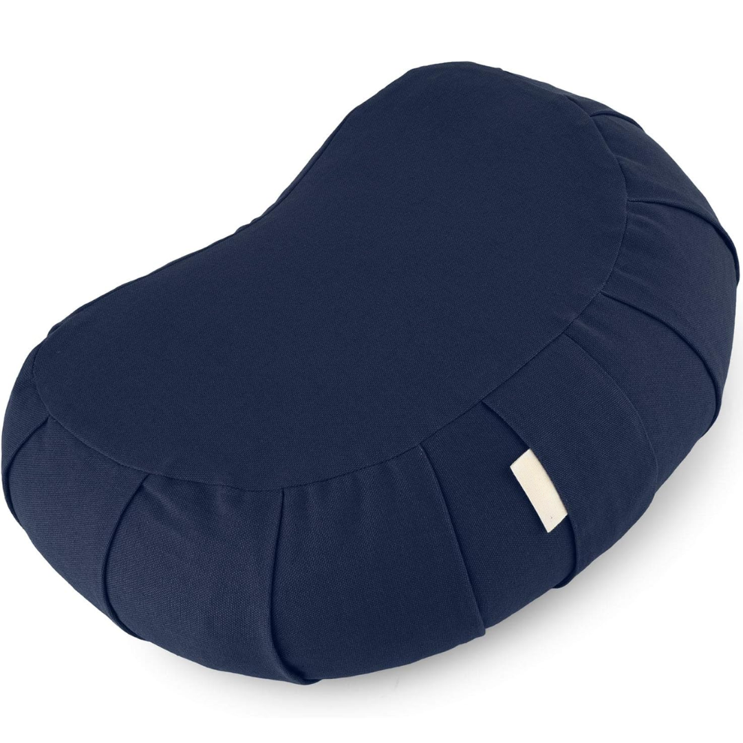 Curved Organic Cotton Meditation Cushion with Washable Cover-Dark blue-Nora Luxe