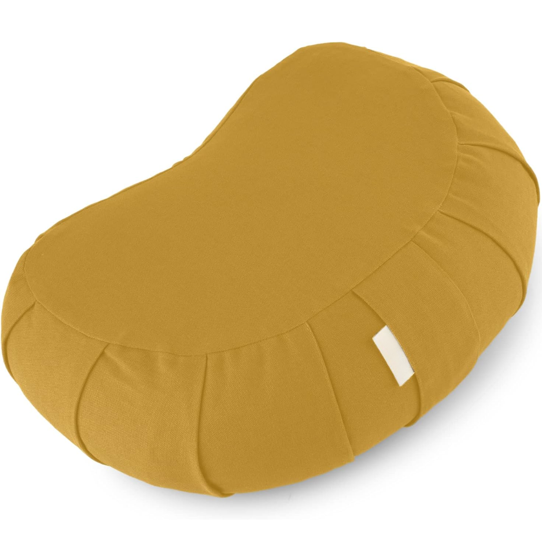 Curved Organic Cotton Meditation Cushion with Washable Cover-Yellow-Nora Luxe
