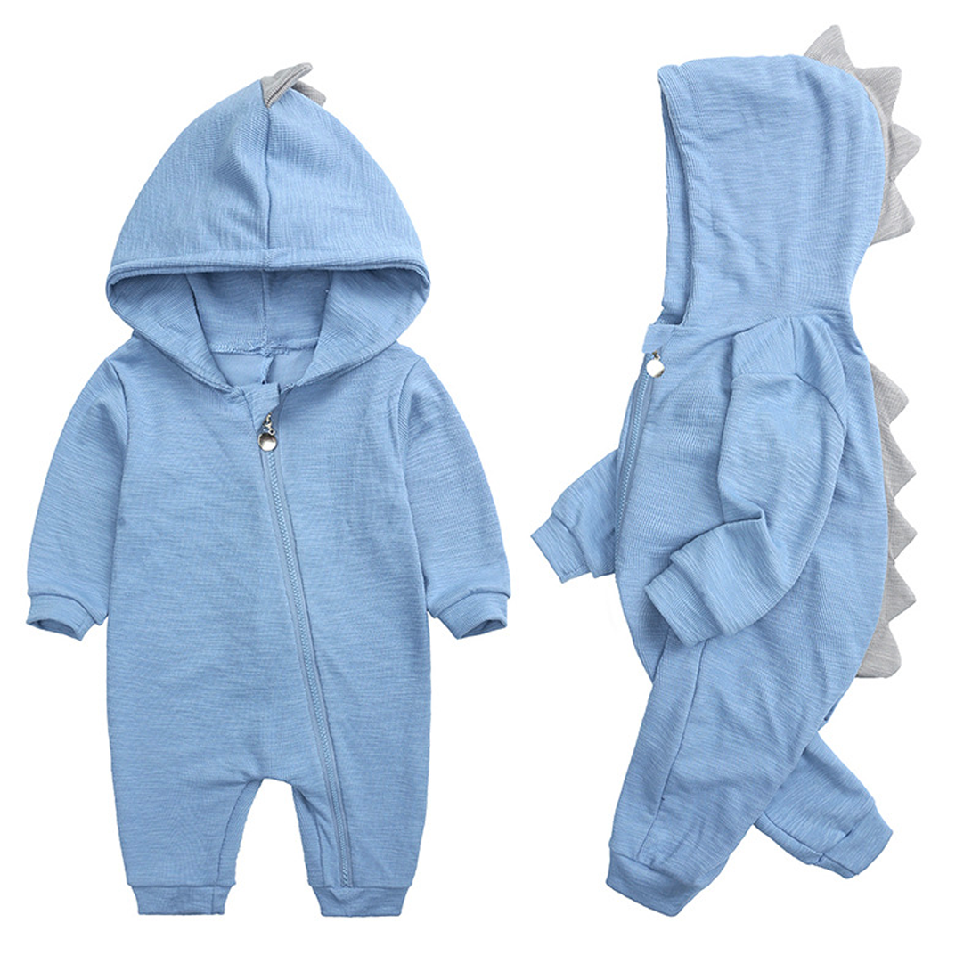 Cute Baby Onesie with Dinosaur Hood - DinoDream Onesie-Blue-0-3 Months-Nora Luxe