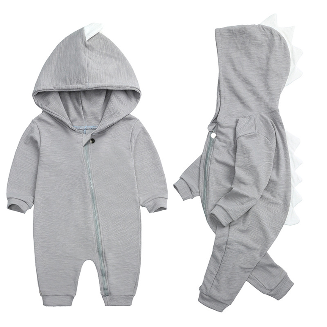 Cute Baby Onesie with Dinosaur Hood - DinoDream Onesie-Gray-0-3 Months-Nora Luxe