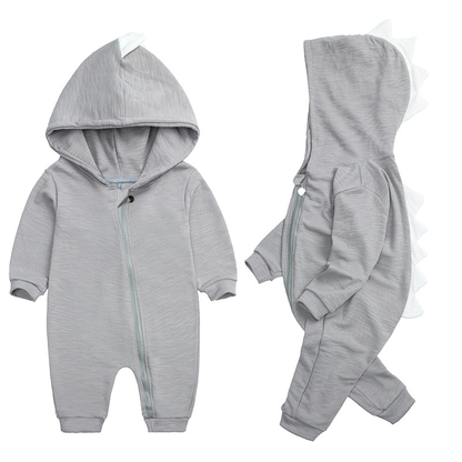 Cute Baby Onesie with Dinosaur Hood - DinoDream Onesie-Gray-0-3 Months-Nora Luxe