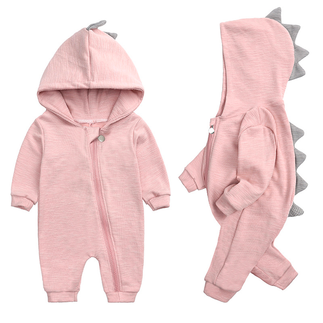 Cute Baby Onesie with Dinosaur Hood - DinoDream Onesie-Gray-0-3 Months-Nora Luxe