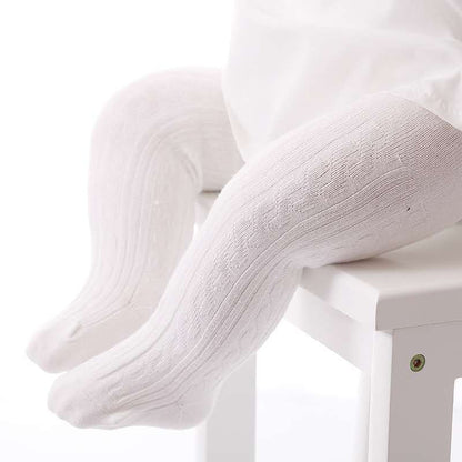 Cute Girls Cotton Knitted Tights-White-S-Nora Luxe