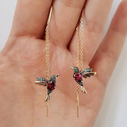 Colorful Bird Drop Earrings with Sparkling Zirconia - Pexav