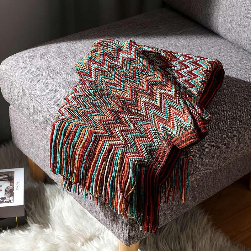 Vibrant Plaid Fringe Throw Blanket
