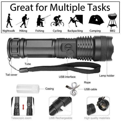 Bright Rechargeable LED Torch with Zoom Beam