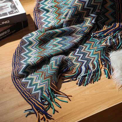 Vibrant Plaid Fringe Throw Blanket
