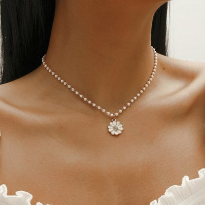Beautiful Flower Pearl Drop Necklace for Ladies - Pexav
