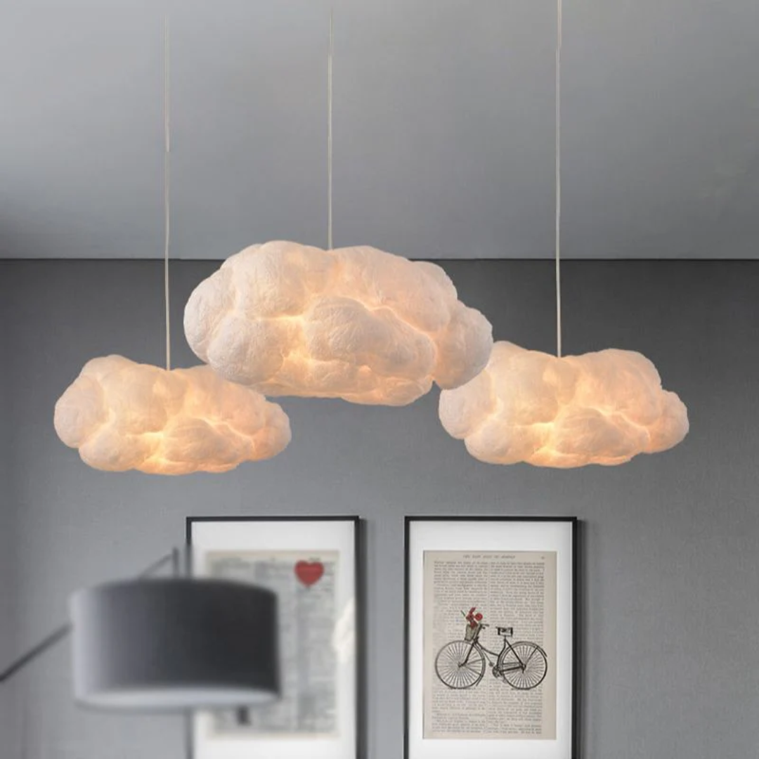 Soft White Fabric LED Hanging Light Nimbus - Pexav
