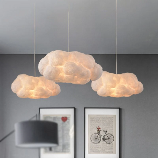 Soft White Fabric LED Hanging Light Nimbus - Pexav