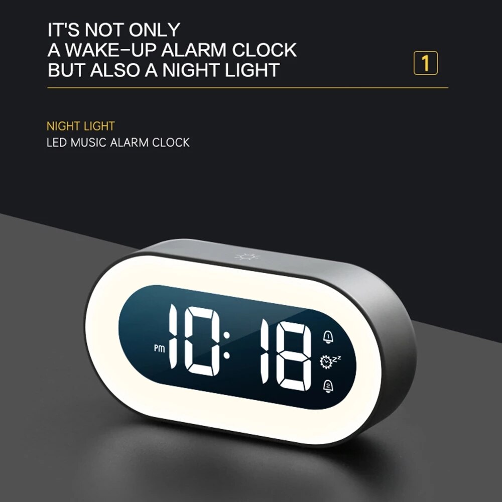 Digital Alarm Clock with Night Light - Lumino-White-Nora Luxe