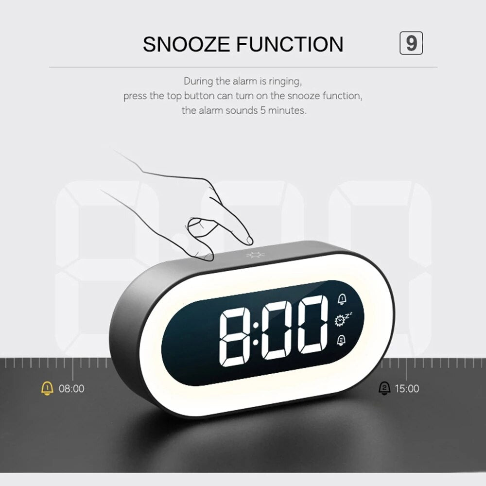 Digital Alarm Clock with Night Light - Lumino-White-Nora Luxe
