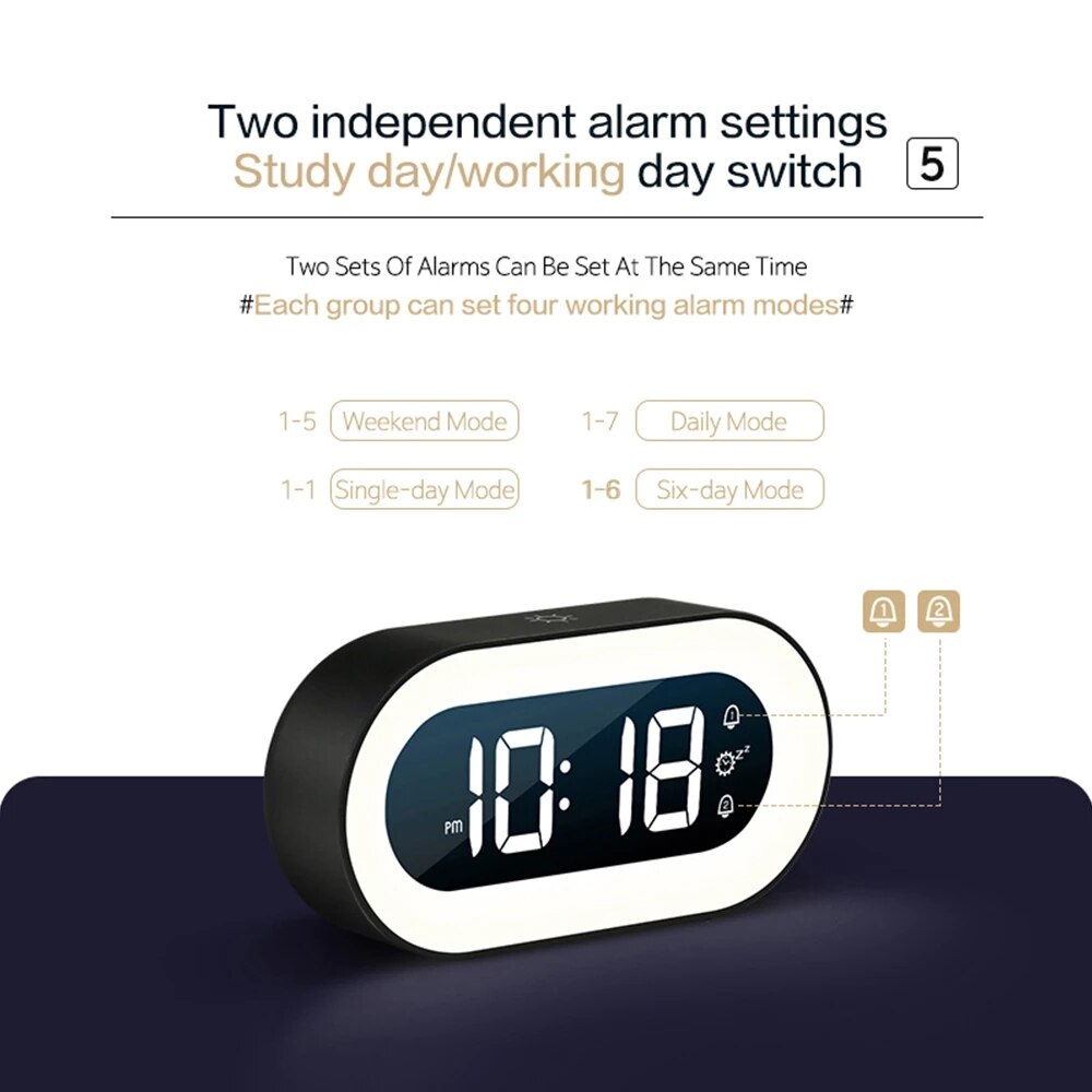 Digital Alarm Clock with Night Light - Lumino-White-Nora Luxe