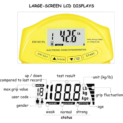 Digital Hand Dynamometer Grip Strength Meter - 198.42 lbs Capacity-Black-Nora Luxe