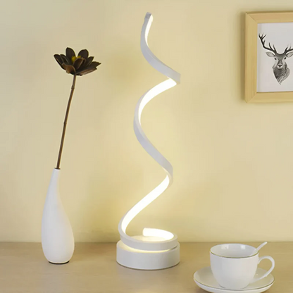 Dimmable Modern Spiral Table Lamp - LumaSpiral-White-Nora Luxe