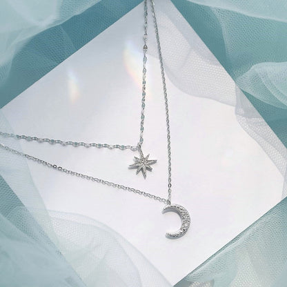 Simple Silver Double Moon Pendant Necklace