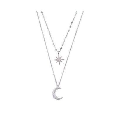 Simple Silver Double Moon Pendant Necklace - Pexav