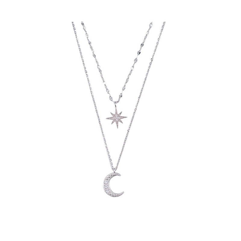 Simple Two Tone Moon Layered Necklace - Pexav