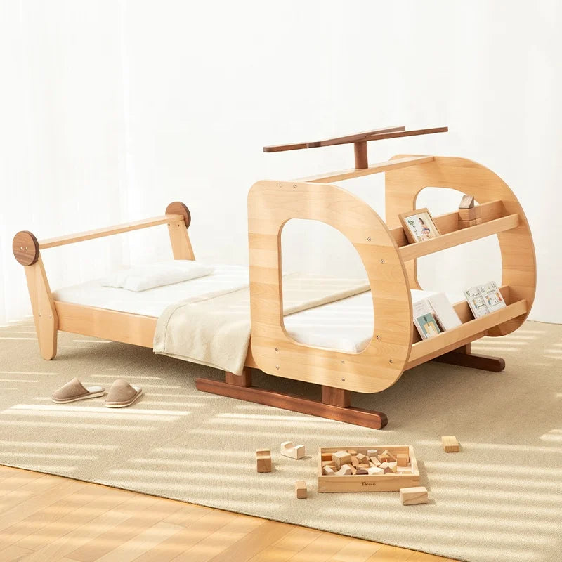 Fun Airplane Style Solid Wood Storage Kid's Bed - Pexav