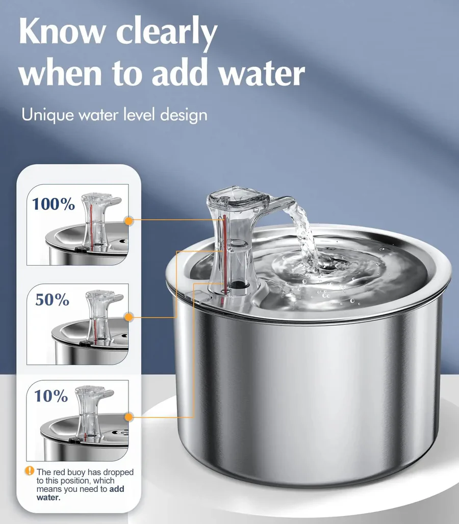 Automatic Pet Water Fountain with Filter - Modern Stainless Steel