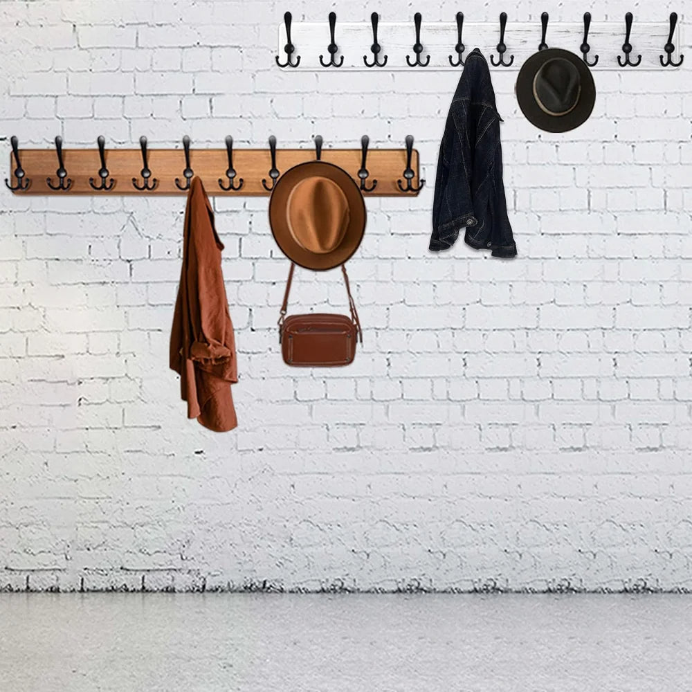 Space-Saving Wooden Coat Hook Rack with 10 Hooks