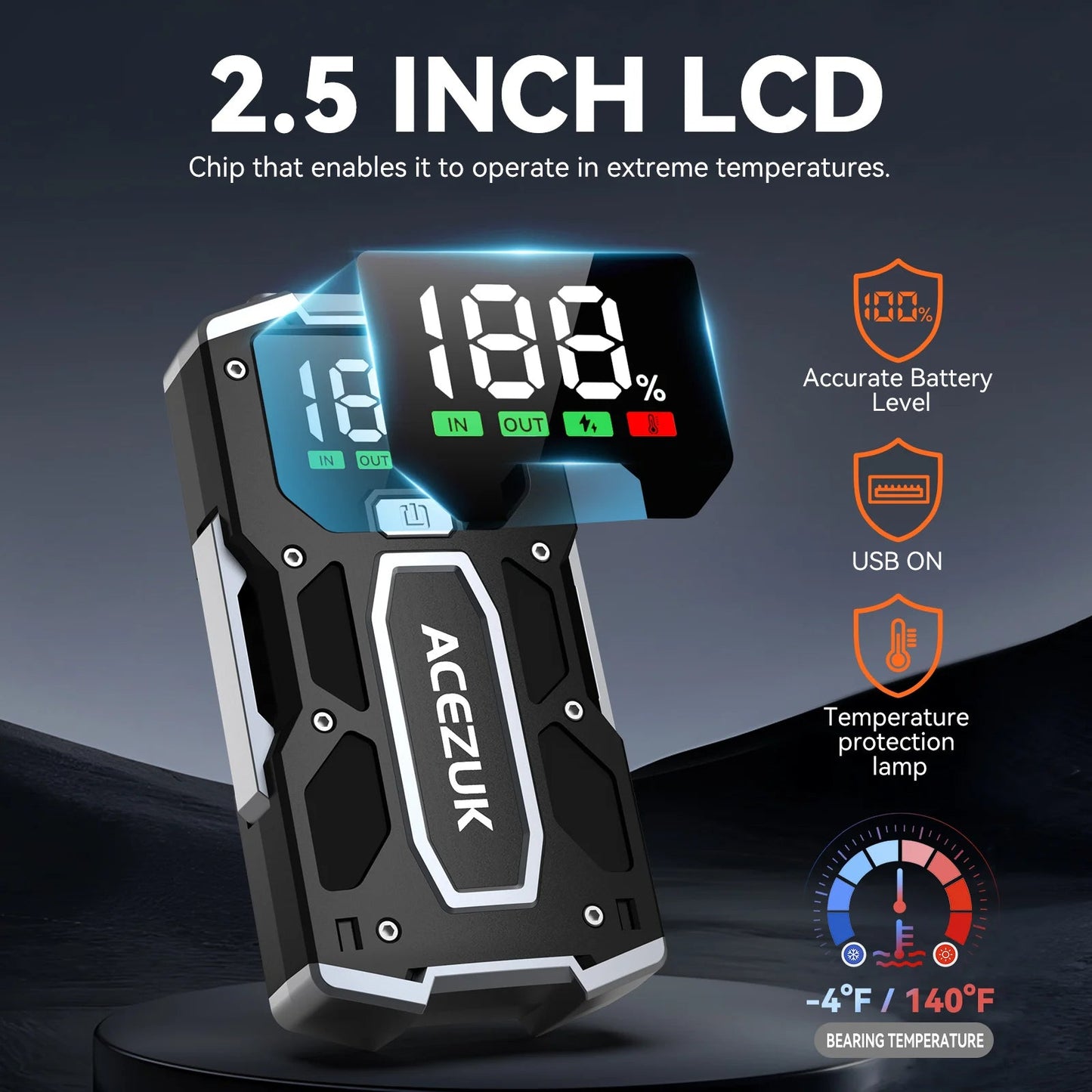 Compact Auto Battery Booster with USB Charger - 3000A