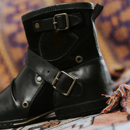 Classic Leather Buckle Ankle Boots