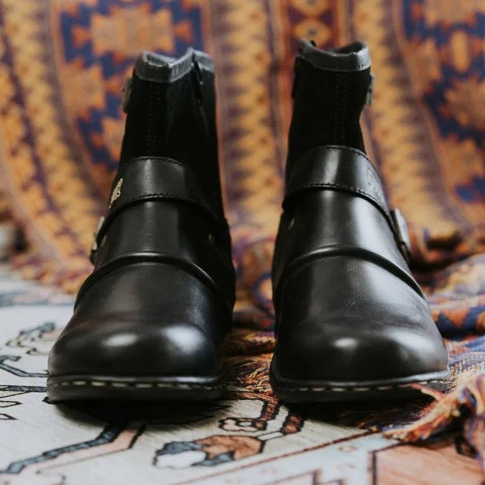 Classic Leather Buckle Ankle Boots