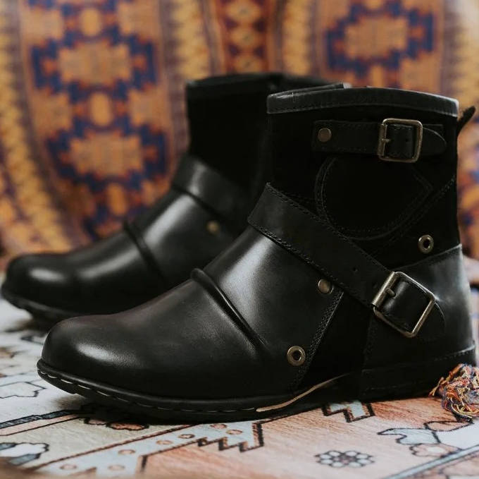 Classic Leather Buckle Ankle Boots