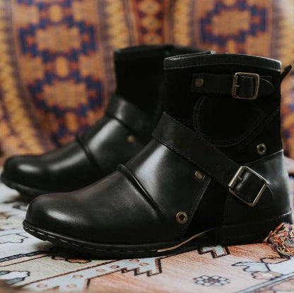 Classic Leather Buckle Ankle Boots