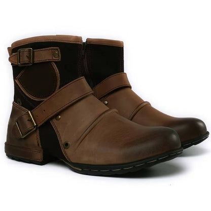 Classic Leather Buckle Ankle Boots - Pexav
