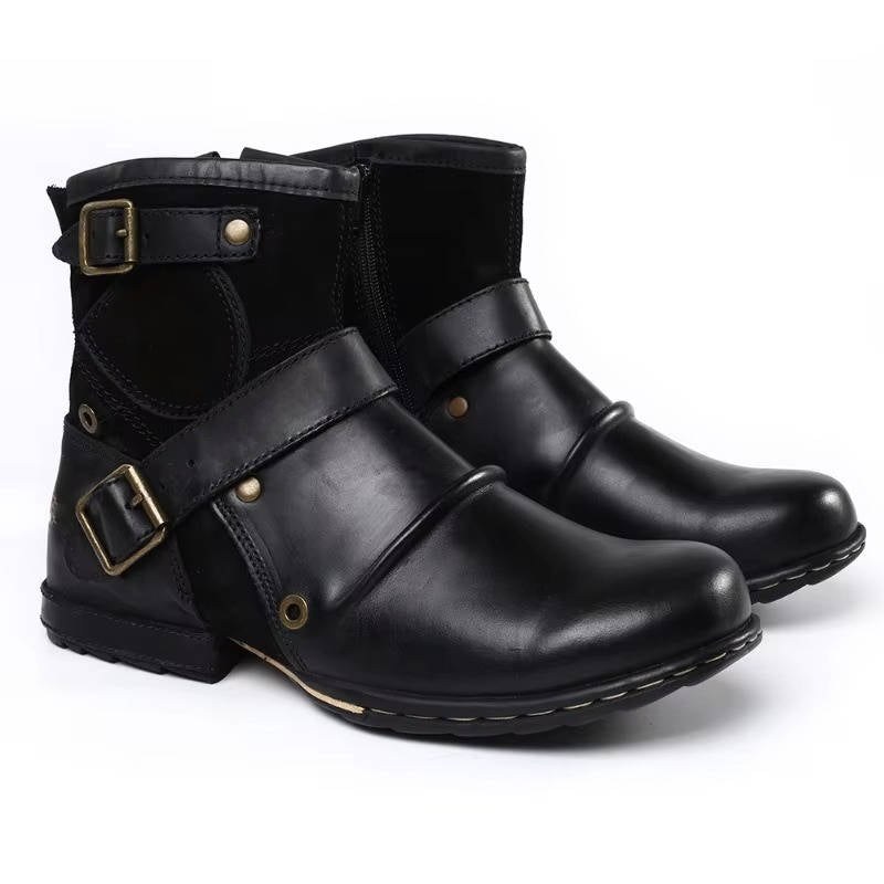 Classic Leather Buckle Ankle Boots