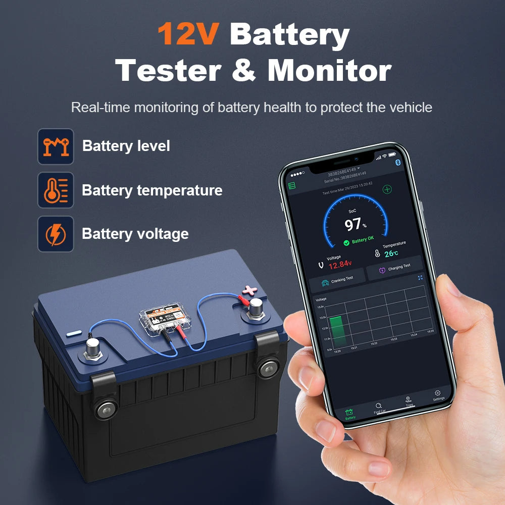 Wireless Car Battery Checker with Bluetooth Connect