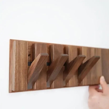 Solid Wood Hanging Coat Rack and Hooks - Pexav
