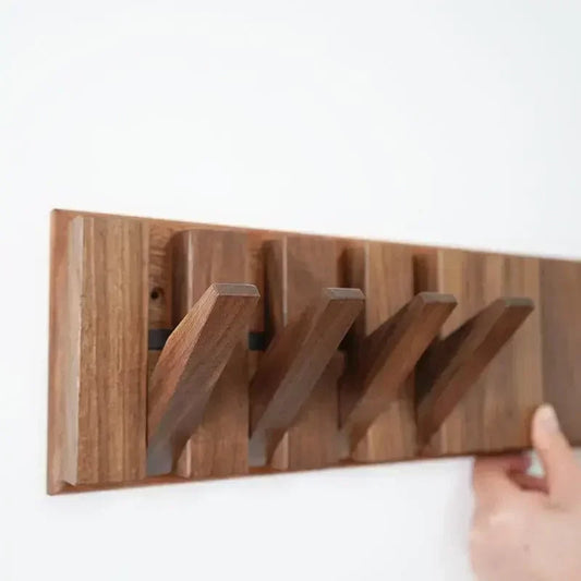Solid Wood Hanging Coat Rack and Hooks - Pexav