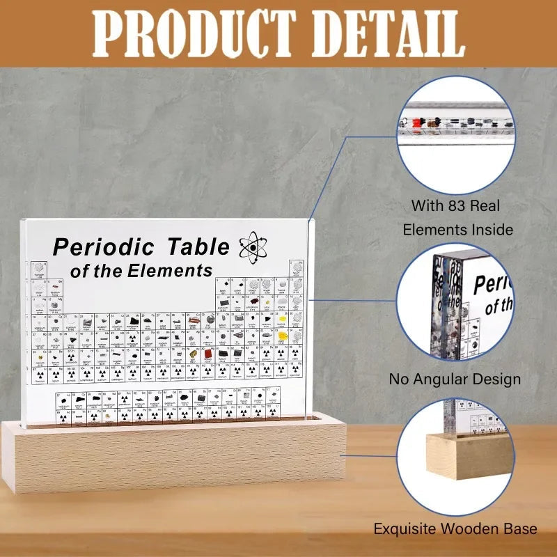 Colorful Periodic Table Lamp with Wood Base